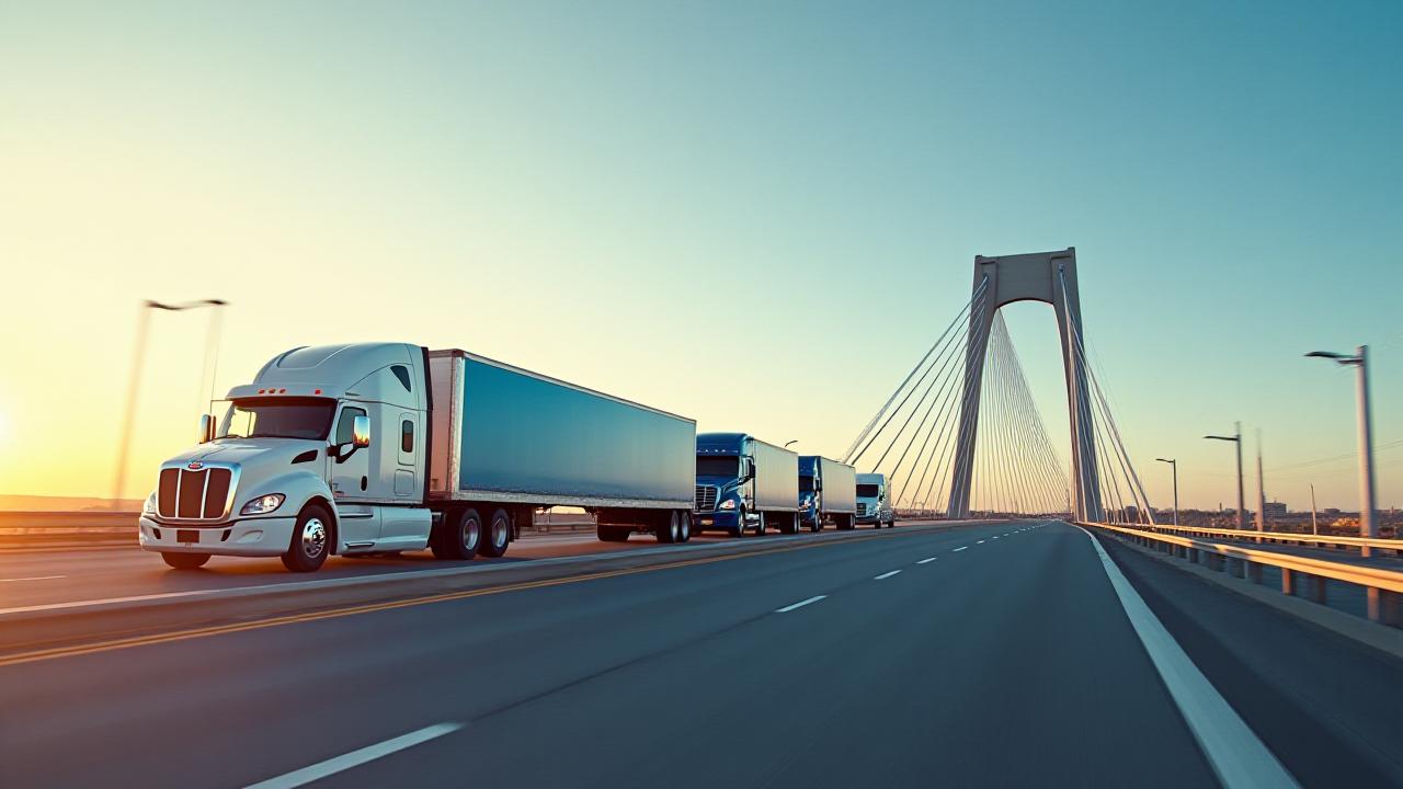 Commercial freight trucks crossing the Bridge of the Americas at the El Paso border gateway