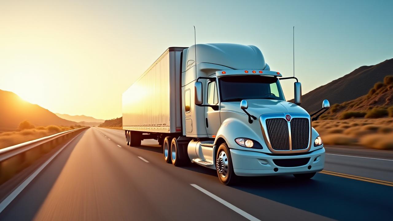 AVA JAMES semi-truck driving along the California coast at sunset